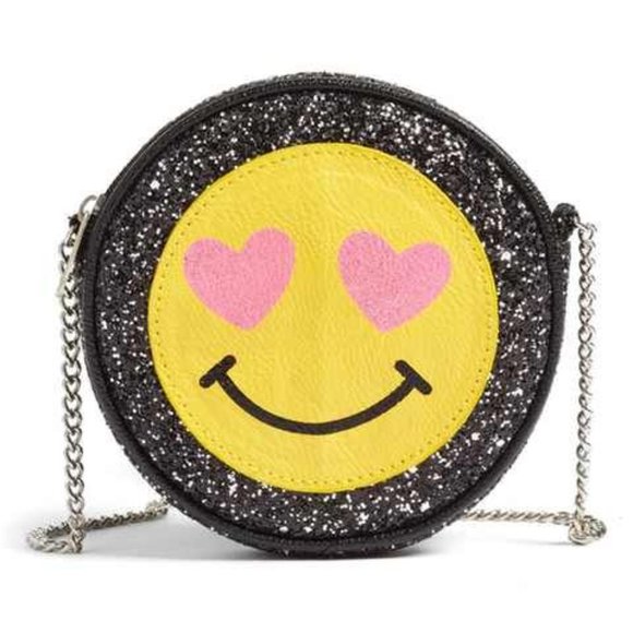 Girls Smiley Face Glitter Sparkle Purse with Gold Chain Strap, Super Cute!! - Picture 1 of 8